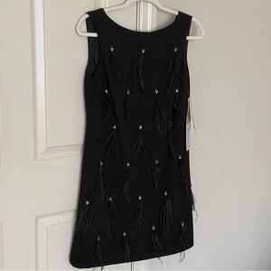 Haper Rose Formal Black Embellished Feather Mini Dress